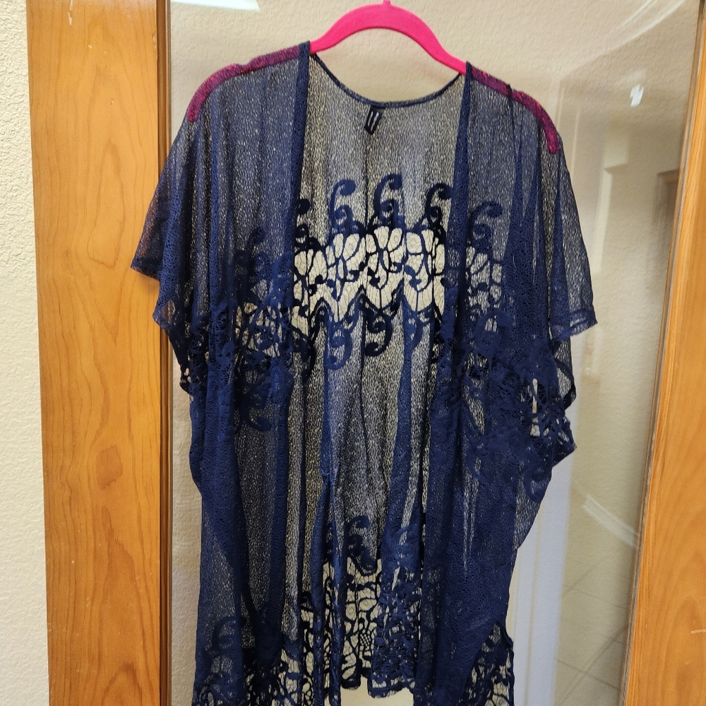 Blue, Lace, kimono, one size fits most
